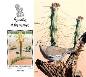 Cacti and Birds MNH Stamps 2024 Central African S/S - Picture 1 of 1