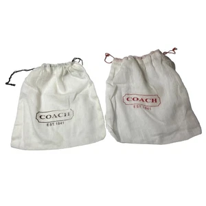 2 White Coach Logo Drawstring Dust Bag Cover Storage 7x7" Cloth Linen Bags - Picture 1 of 7