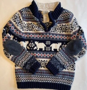 Aspen Kids Blue White Red Holiday Sweater Polar Bear 1/4 Zip Elbow Pads 4T - Picture 1 of 6