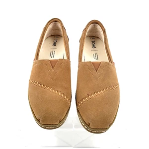 Tom's Brown/Tan Suede Leather Faux Fur Lined Slip On Shoes Size 6.5 EUC - Picture 1 of 10