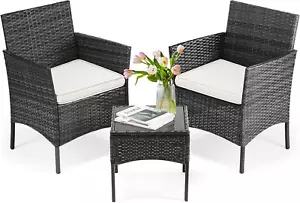 Patio Furniture Set 3 Pieces, Outdoor Wicker Furniture with Coffee Table, Modern - Picture 1 of 12