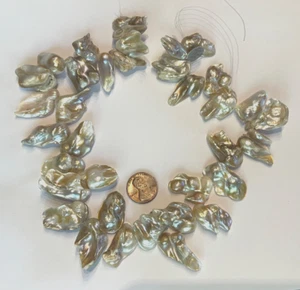 FUNKY ANGEL SHAPE WINGS FRESH WATER PEARL 16" STRAND 25X15 MM BELOW WHOLESALE!!! - Picture 1 of 5