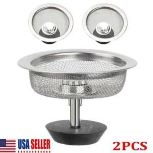 2Pcs Stainless Steel Home Kitchen Sink Drain Stopper Basket Strainer Waste Plug - Picture 1 of 12