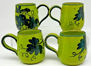 4 Italian Italy Cups Mugs Lime Green Hand Painted Dark Blue Grapes & Vines Trim - Picture 1 of 6
