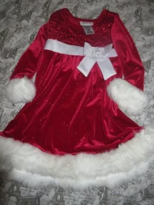 nwot Bonnie Jean red sequin faux fur holiday party dress girls 4 free ship USA - Picture 1 of 2