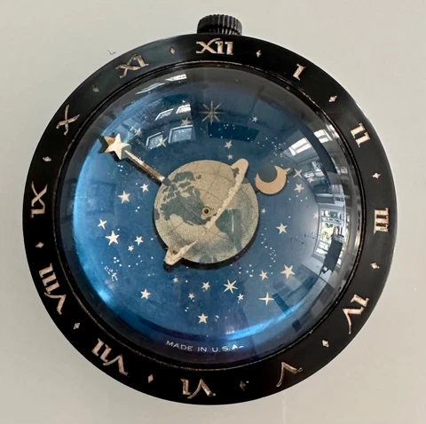 Westclox 1930s celestial earth moon stars clock paperweight desk USA made Cover
