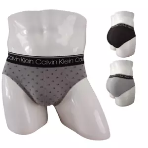 Calvin Klein Slip Uomo Fianchi Confezione 3 Pochette Classiche Cotone Elasticizzato Nero Grigio - Foto 1 di 10
