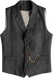 Mens Tweed Vest Vintage Western Wool Herringbone Waistcoat Vest Large XL XXL 3XL - Picture 1 of 15