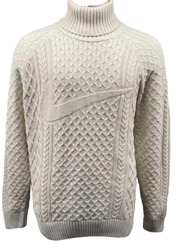 Nike Life Cable Knit Turtleneck Wool Sweater Mens M Light Bone FB7770-072 ( )