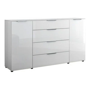 Kommode Sideboard 2 Türen 4 Schubladen Soft-Close Weiß matt Weißglas 180 x 99 cm - Bild 1 von 8