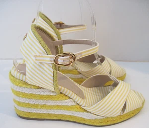 Stuart Weitzman Mirela Yellow Striped Wedge Espadrilles Size 5.5 C / EU 36 - Picture 1 of 7