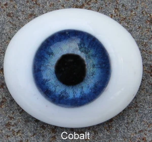 Solid Glass, Flatback Oval Paperweight Eyes - Cobalt Blue, 8mm - Picture 1 of 4