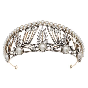 Boda Novia Reina Princesa Baile de graduación Tiara Corona Cobre Cristal Perla Grande - Imagen 1 de 6