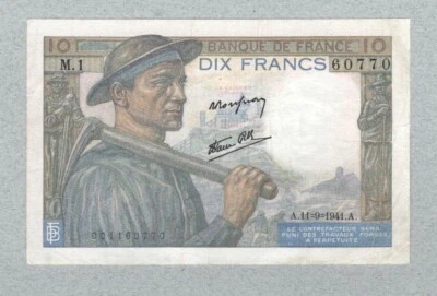 France 10 francs 11.09.1941, P99a, (770), (40) VF+ - Image 1 of 2