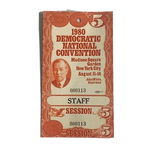 1980 boleto de personal de la Convención Nacional Demócrata Jimmy Carter sesión 5 - Imagen 1 de 5