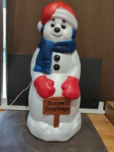 Vintage 32" Christmas Snowman Blow Mold General Foam Season's Greetings Scarf - Picture 1 of 12