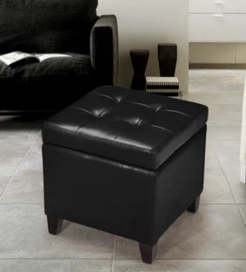 Ottoman Leather Storage Black Faux Bench Stool Foot rest stool Seat Folding Box - Picture 1 of 7