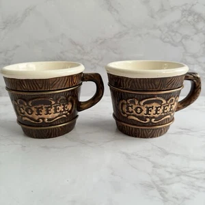 Pair of Vintage Barrel Style Ceramic Coffee Mugs Made in Japan - Imagen 1 de 13