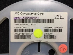 NRC04F4990TRF NIC RES Thick Film 0402 499 Ohm SMD T&R ROHS 700 PCS - Picture 1 of 1