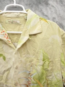 Tommy Bahama Shirt Mens Medium Yellow Silk Floral Hawaiian Loop Collar Camp FLAW - Picture 1 of 16
