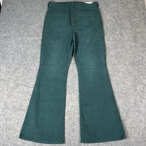 American Eagle Pants Womens 12 Super High Rise Flare Corduroy Green Button Fly - Picture 1 of 10