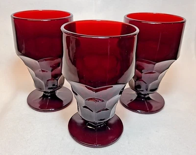 Set of 3 Vintage Anchor Hocking Royal Ruby Red Georgian Honeycomb 10oz Goblets - Image 1 of 4