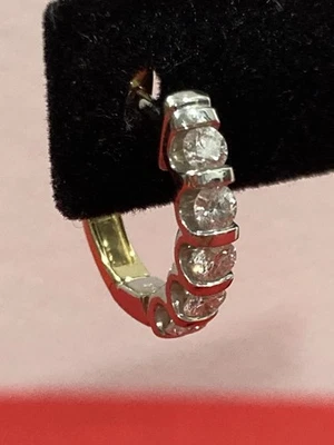 Vintage (M) 14k Solid Yellow White Gold Diamond Huggie Hoop SINGLE EARRING 2.82g - Image 1 of 4