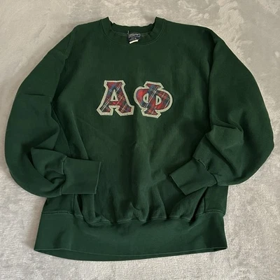Vtg 90s Alpha Phi Sweatshirt Womens XL Green Plaid Applique College Greek Preppy - Image 1 of 4