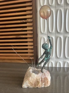 VINTAGE SIGNED C CURTIS JERE 1969 BRONZE ART SCULPTURE ON ONYX BASE RARE - Picture 1 of 13