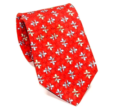 Gravata masculina Ermenegildo Zegna vintage cor vermelha azul e cinza floral excelente estado. - Imagem 1 de 2