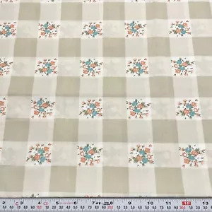 Vintage Marcus Brothers Florals Checkered Cotton Blend Fabric Remnant 24" x 44" - Picture 1 of 2