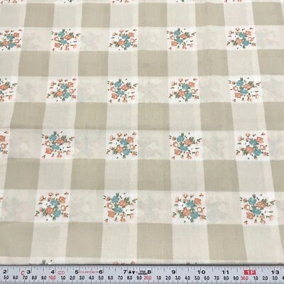 Vintage Marcus Brothers Florals Checkered Cotton Blend Fabric Remnant 24" x 44" - Image 1 of 2