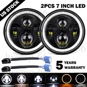 7" inch Round LED Headlights Halo Pair Kit Hi/Low Beam for VW Beetle Classic - Picture 1 of 12