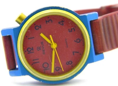 Reloj de cuarzo para dama Revue rojo amarillo azul hecho en Suiza piezas no probadas lote de reparación Foto 1 de 3