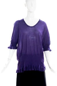 NINA RICCI Purple Violet Shirred Ruffle Trim Cashmere Silk Knit Sweater Top IT S - Picture 1 of 11
