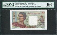 Tahiti 1963, 20 Francs, P21c, PMG 66 EPQ GEM UNC
