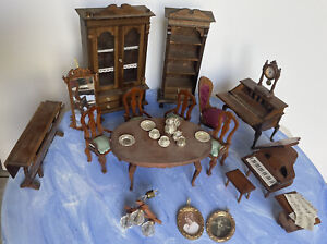 Wohnzimmer Stube Möbel Set Piano Puppenhaus 1/12 Vintage Mit Zubehör