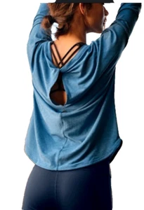 Prana Womens Medium Top Rogue Long Sleeve Twist Open Back Blue Yoga Hiking  - Picture 1 of 10
