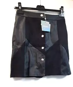 Missguided Faux Leather And Suede Patchwork Button Skirt Black UK 8 SALEb RR 27 - Picture 1 of 5