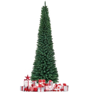 8Ft PVC Artificial Slim Pencil Christmas Tree w Stand Indoor Holiday Decor Green - Picture 1 of 6