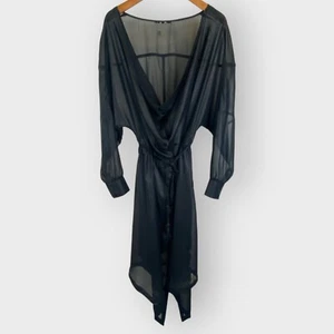NWT | ASOS Womens Long Line Sheer Duster | 14 | Black | Button Up | Belted - Picture 1 of 11