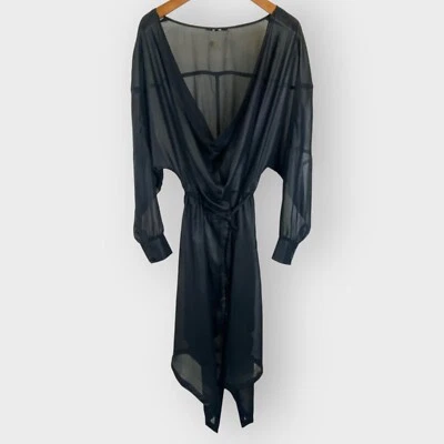 NUEVO CON ETIQUETAS | Plumero transparente de línea larga para mujer ASOS | 14 | Negro | Abotonable | Con cinturón Foto 1 de 4