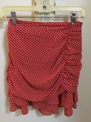 Aqua 女式红色波点合身喇叭裙 US Petite XS — 第 1/4 张图片