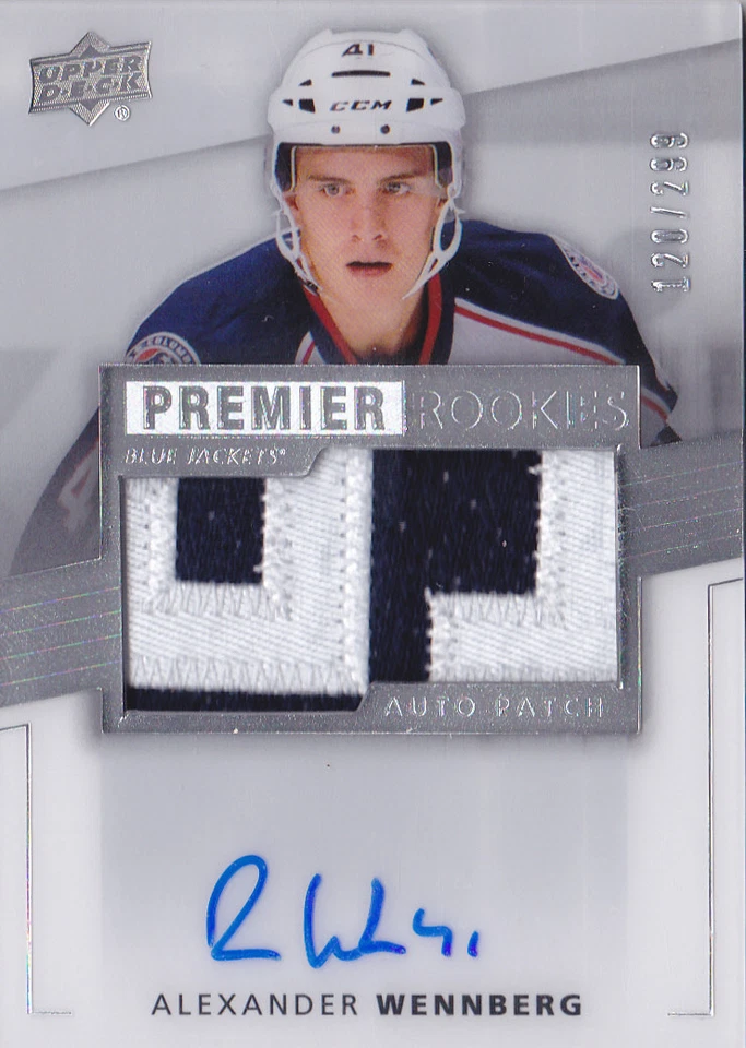 14-15 UD Premier Alexander Wennberg /299 Auto Patch Rookie Blue Jackets 2014 - Image 1 of 1