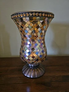 PARTYLITE Global Fusion 12" Mosaic Hurricane Candle/Tealight Holder Vase - Picture 1 of 6