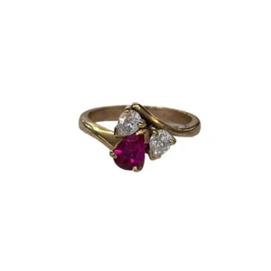 9ct 9k Yellow Gold Created Red Ruby And Cubic Zirconia Ladies Ring Size K. New - Picture 1 of 8