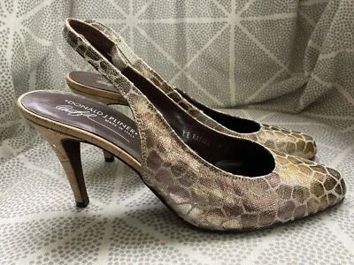 DONALD PLINER Slingback Pumps Sz 9M Iridescent Upper Cork Heels RAGUEL ITALY - Image 1 of 4