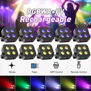 Rechargeable Par Light RGBWA+UV Battery Powered Wireless DMX APP 4LED DJ Uplight - Picture 1 of 22