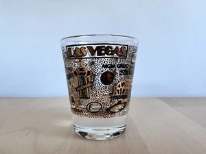 Cocina de vajilla vintage de Las Vegas Shot Glass dorado negro flamenco Sahara Aladdin - Imagen 1 de 6