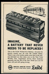 1964 Nueva York Metro Tren Vagón Exide Transit Vagón Batería Vintage Anuncio impreso - Imagen 1 de 7